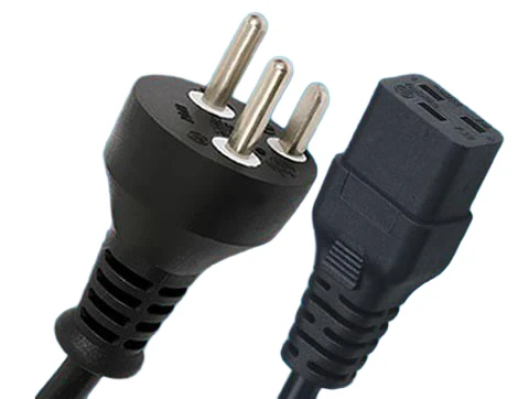 Denmark Power Cords, AFSNIT 107-2-D1 Plug To IEC 60320 C19 Connector, Type K, 3 Poles Plug, DEMKO Certified Denmark Power Cords, AFSNIT 107-2-D1 Plug To IEC 60320 C19 Connector, Type K, 3 Poles Plug, DEMKO Certified